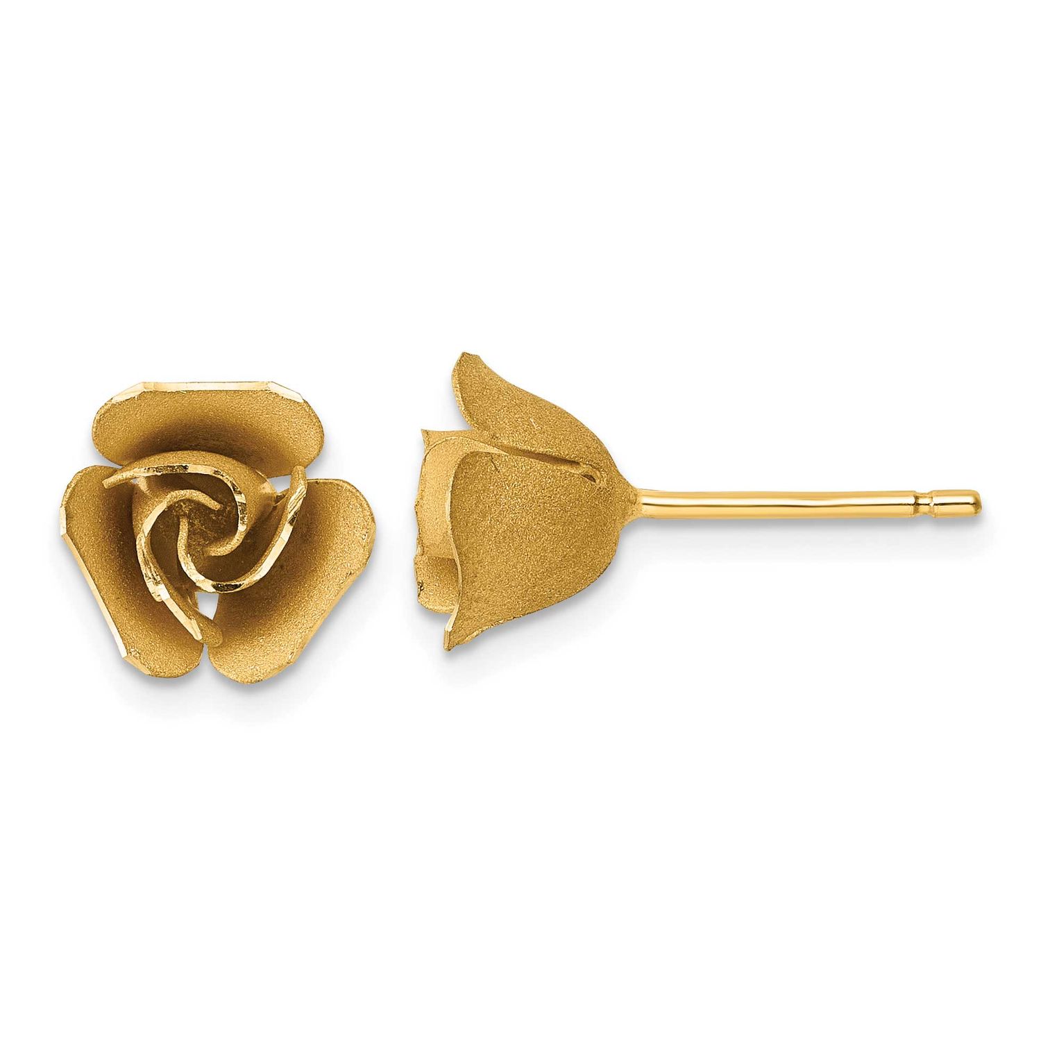 Brushed Rose Flower Earrings 14k Gold, MPN: TL1109Y, UPC: