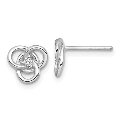 Polished CZ Trinity Knot Post Earrings Sterling Silver Rhodium-Plated, MPN: QE18207, UPC: