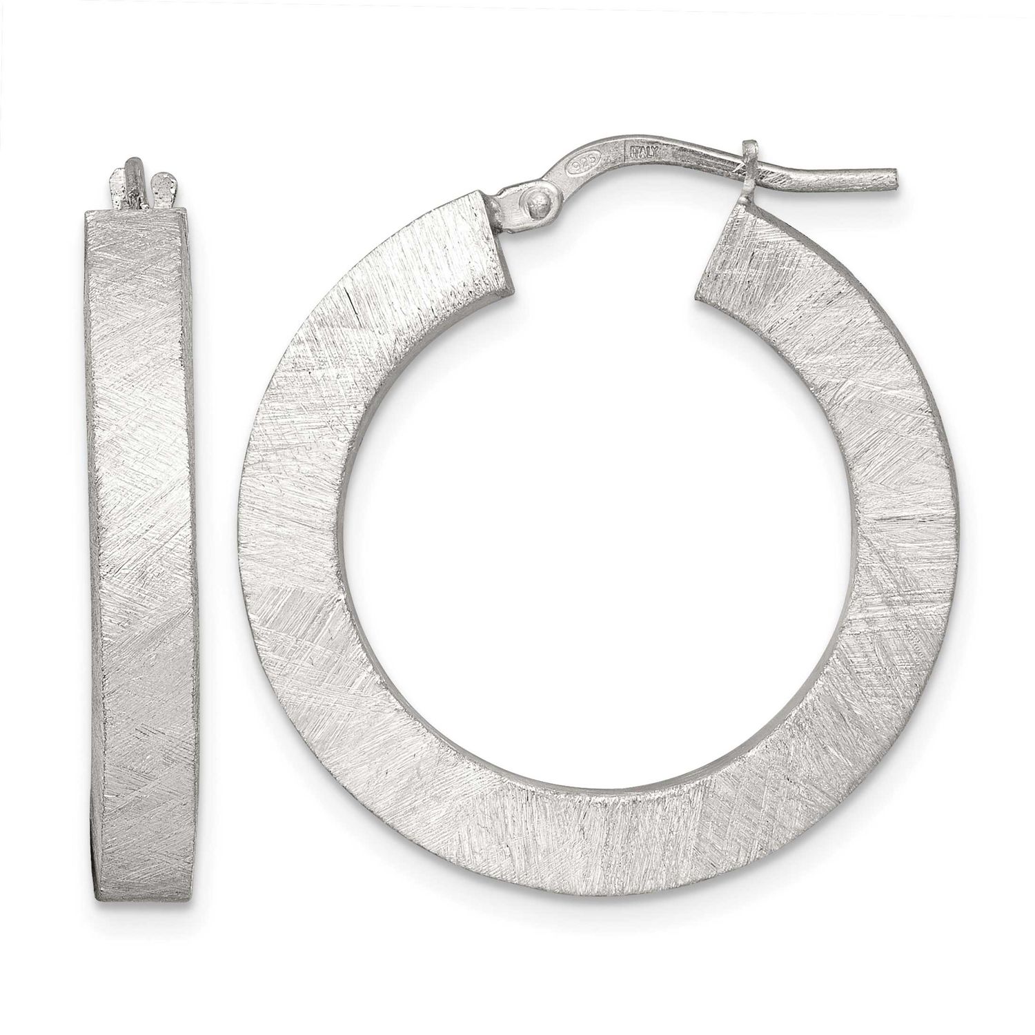 Brushed Textured Square Tube Hoop Earrings Sterling Silver Polished, MPN: QE17858, UPC: