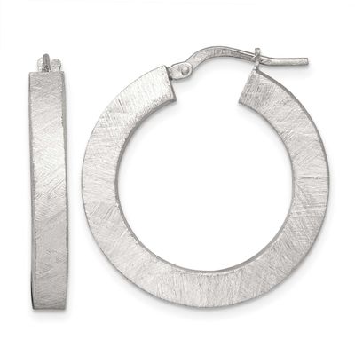 Brushed Textured Square Tube Hoop Earrings Sterling Silver Polished, MPN: QE17858, UPC: