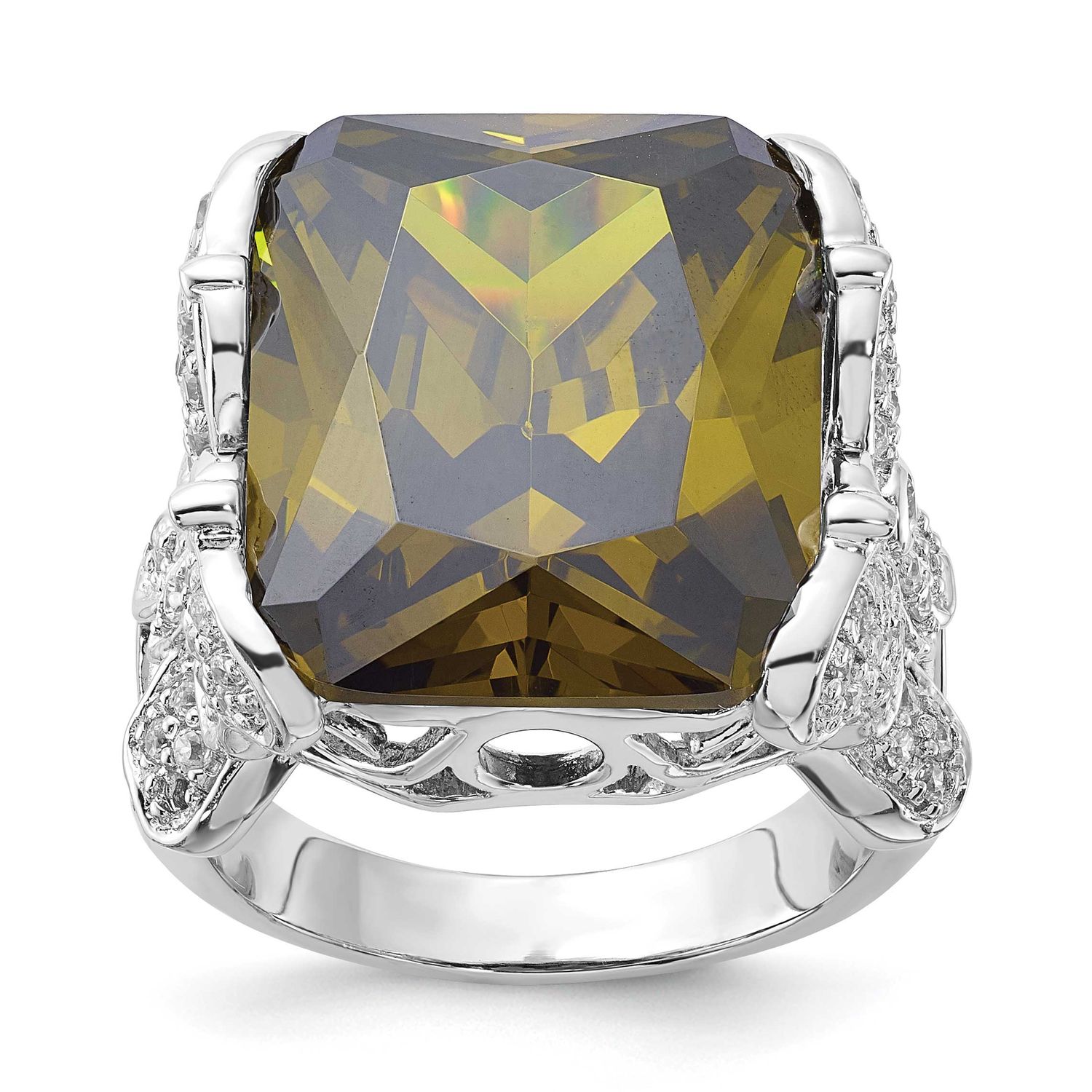 Green &amp; Clear CZ Butterfly Sides Ring Sterling Silver Polished, MPN: QR2224, UPC: 883957188836