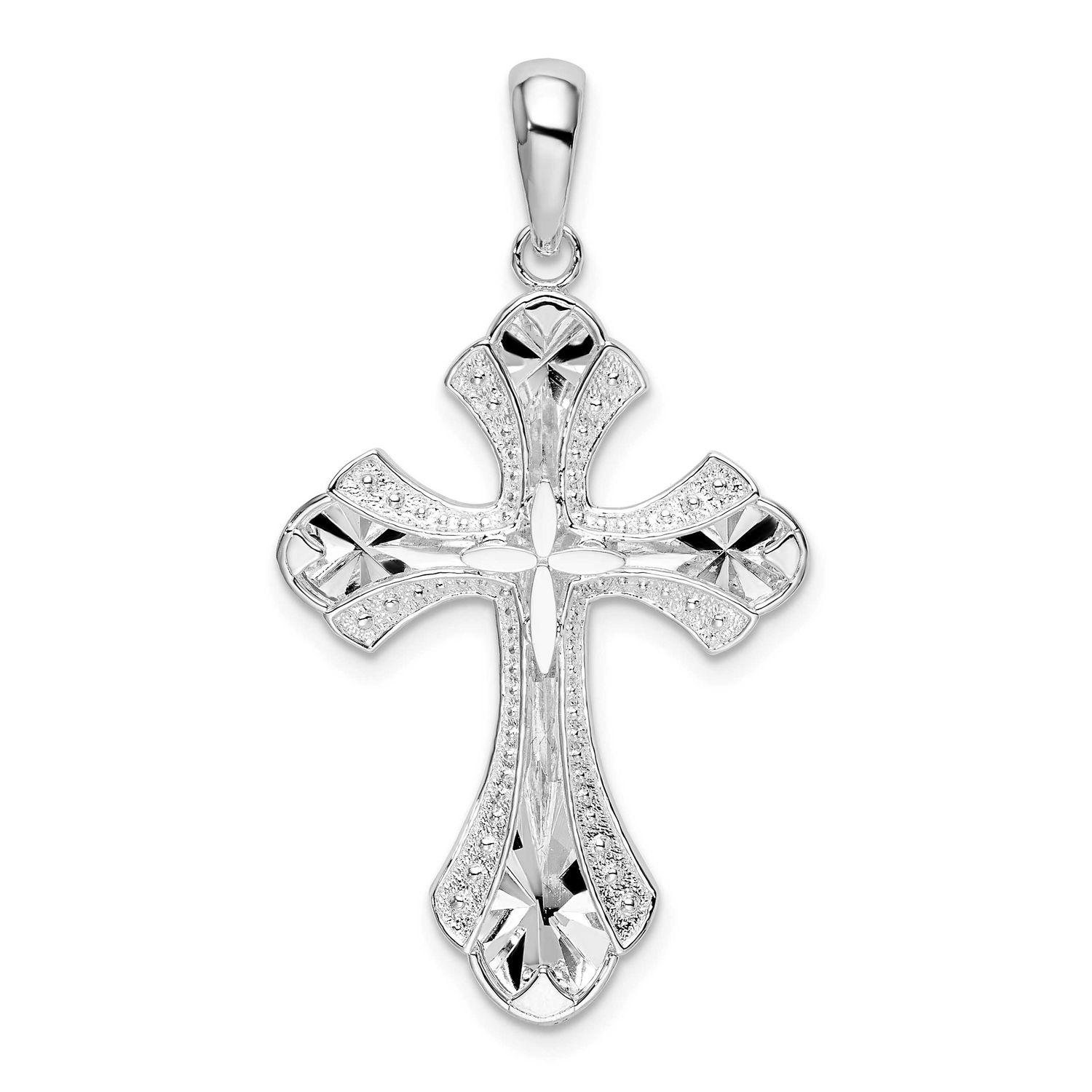 De-Ani Diamond-Cut Fleur De Lis Cross Pendant Sterling Silver Rhodium-Plated, MPN: QC10198, UPC: 63…