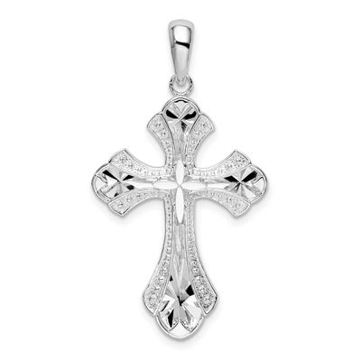 De-Ani Diamond-Cut Fleur De Lis Cross Pendant Sterling Silver Rhodium-Plated, MPN: QC10198, UPC: 63…