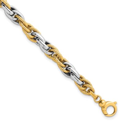 Textured Fancy Rope Link Bracelet 14K Two Tone Gold Polished, MPN: SF3125-7, UPC: