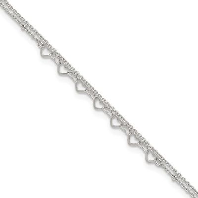 Beaded Hearts 2-Str9 Inch Plus 1 Inch Extension Anklet Sterling Silver Polished, MPN: QG6878-9, UPC: