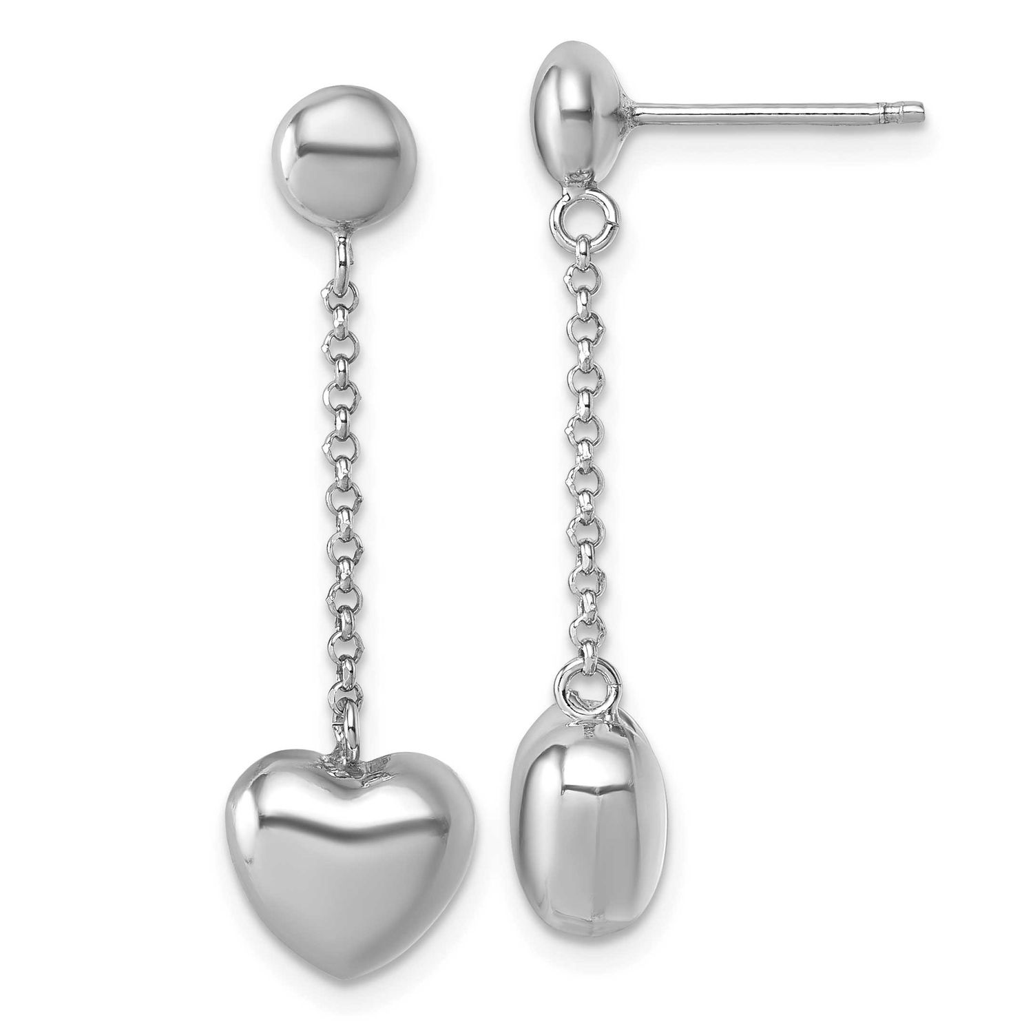 Heart Post Dangle Earrings Sterling Silver Rhodium-Plated Polished, MPN: QG6951E, UPC: