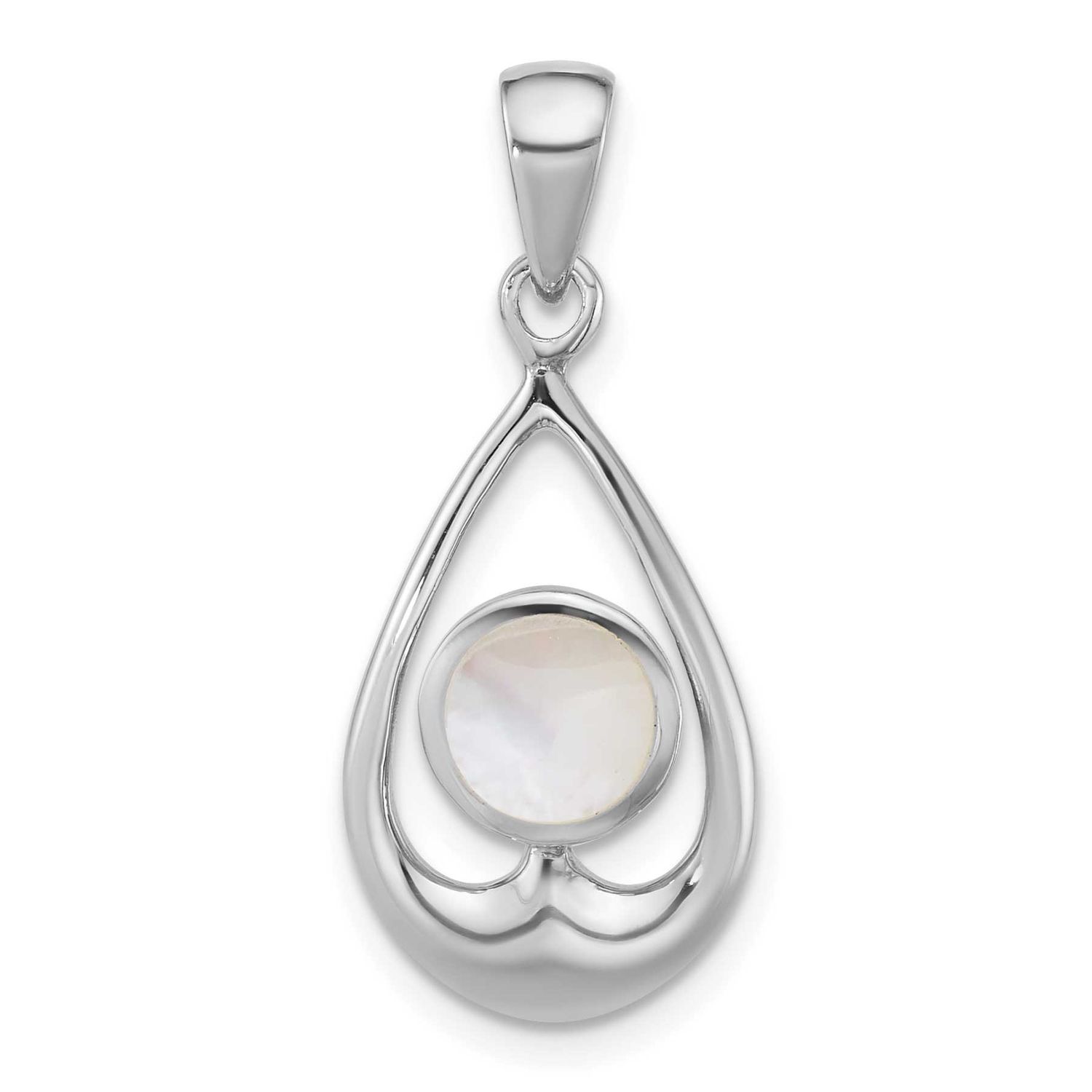 Polished Mop Teardrop Pendant Sterling Silver Rhodium-Plated, MPN: QG7146P, UPC: