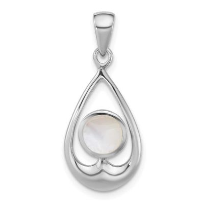 Polished Mop Teardrop Pendant Sterling Silver Rhodium-Plated, MPN: QG7146P, UPC: