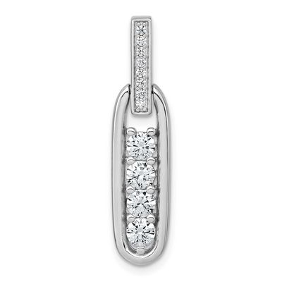 Polished CZ Elongated Oval Pendant Sterling Silver Rhodium-Plated, MPN: QG7151P, UPC: