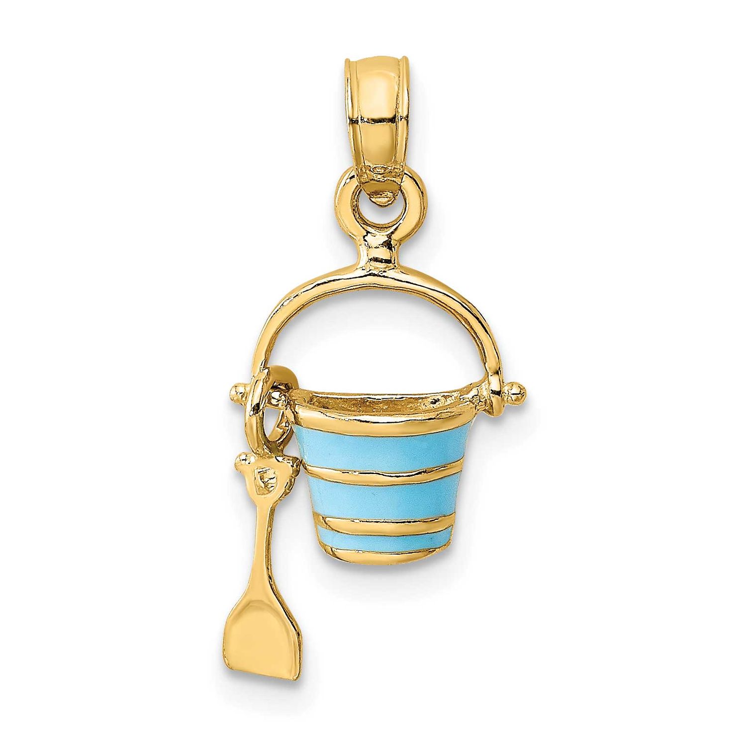 2-D Aqua Enameled Beach Bucket with Moveable Shovel Charm 14k Gold, MPN: K6767, UPC: 637218122004