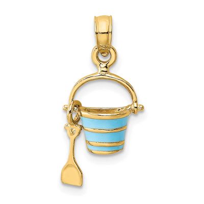 2-D Aqua Enameled Beach Bucket with Moveable Shovel Charm 14k Gold, MPN: K6767, UPC: 637218122004