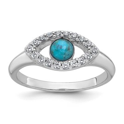 CZ and Compressed Turquoise Evil Eye Ring Sterling Silver Rhodium-Plated, MPN: QG7216R-7, UPC: