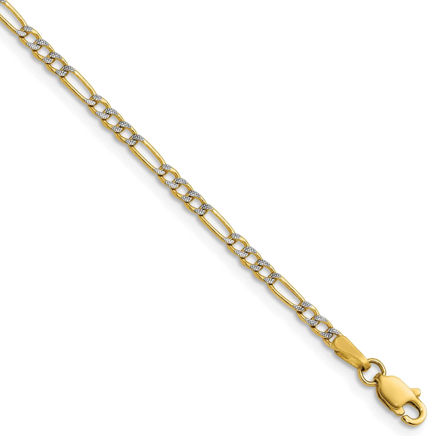 2.3mm Semi-Solid with Rhodium Pavc Figaro Chain 22 Inch 14k Gold, MPN: PWC060-22, UPC: