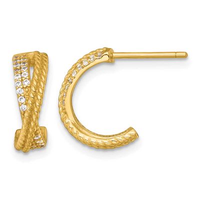 Twisted CZ Post C-Hoop Earrings Sterling Silver Gold-Tone Polished, MPN: QE18081GP, UPC: