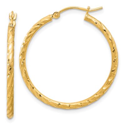 Satin Diamond-cut 2.00mm Hoop Earrings 10k Gold Polished, MPN: 10TC1047, UPC: