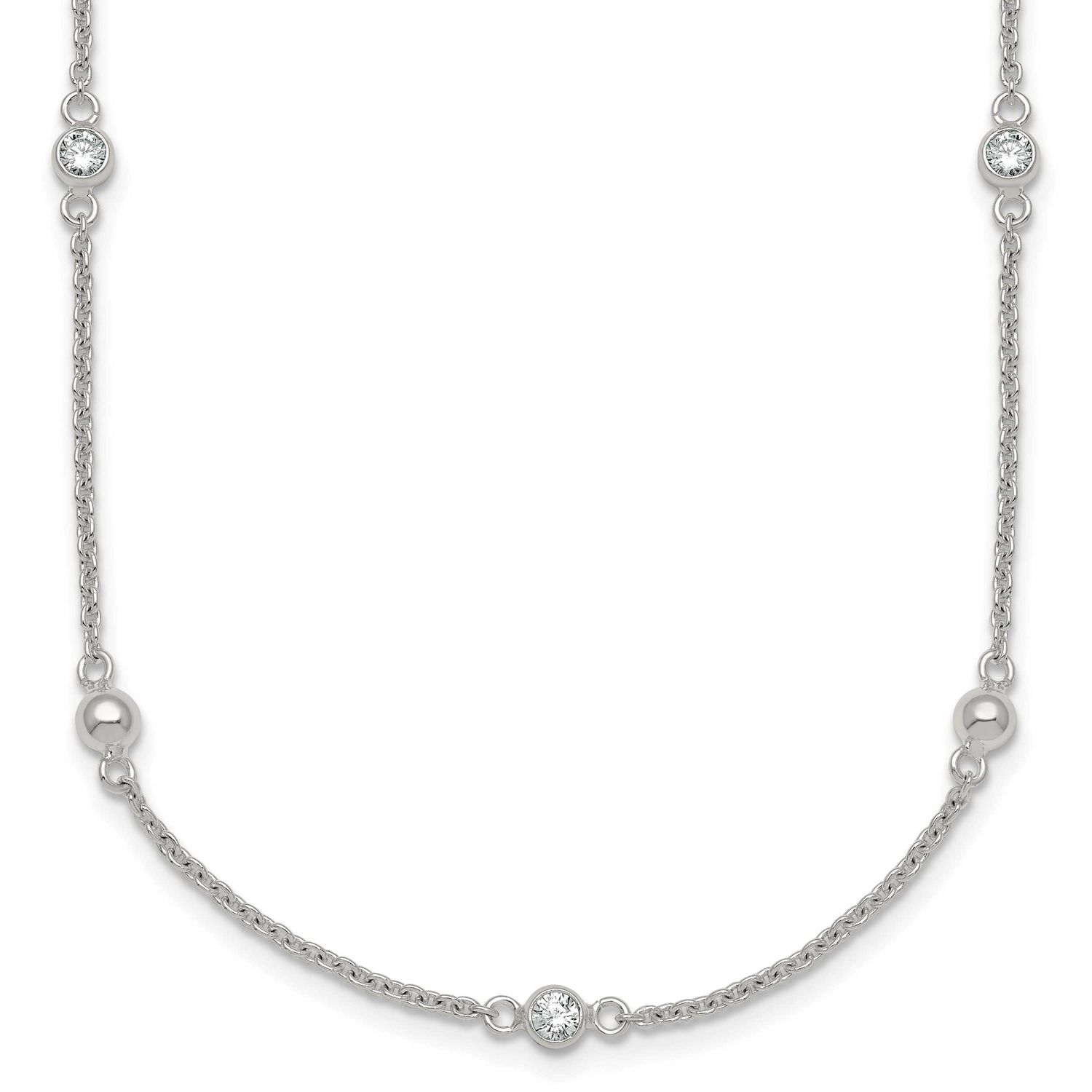 Beaded CZ 16.75 Inch with 0.5 Inch Extension Necklace Sterling Silver Polished, MPN: QG6941-16.75, …