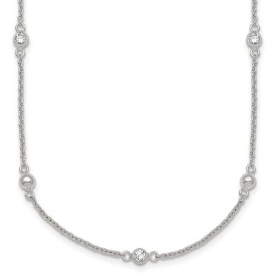 Beaded CZ 16.75 Inch with 0.5 Inch Extension Necklace Sterling Silver Polished, MPN: QG6941-16.75, …
