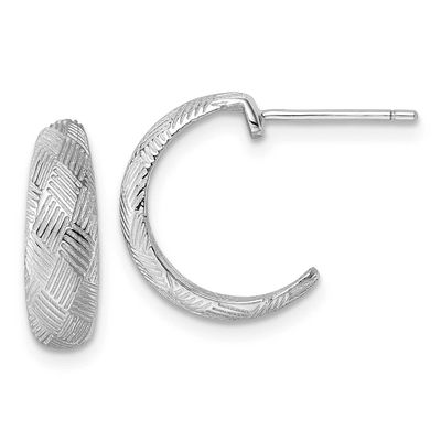 Textured Woven Design Post J-Hoop Earrings Sterling Silver Rhodium-Plated, MPN: QE17970, UPC: