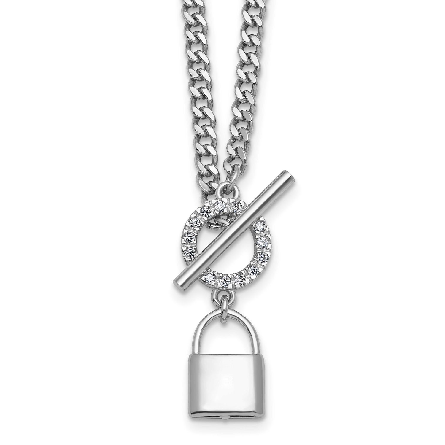 CZ 16 Inch with 2 Inch Extender Lock Pendant Toggle Necklace Sterling Silver Rhodium-Plated, MPN: Q…