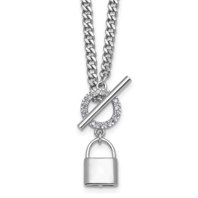 CZ 16 Inch with 2 Inch Extender Lock Pendant Toggle Necklace Sterling Silver Rhodium-Plated, MPN: Q…