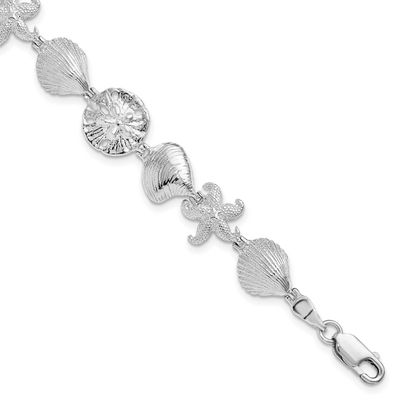 De-Ani Polished Starfish / Shells / Sand Dollar Bracelet Sterling Silver Rhodium-Plated, MPN: QH558…