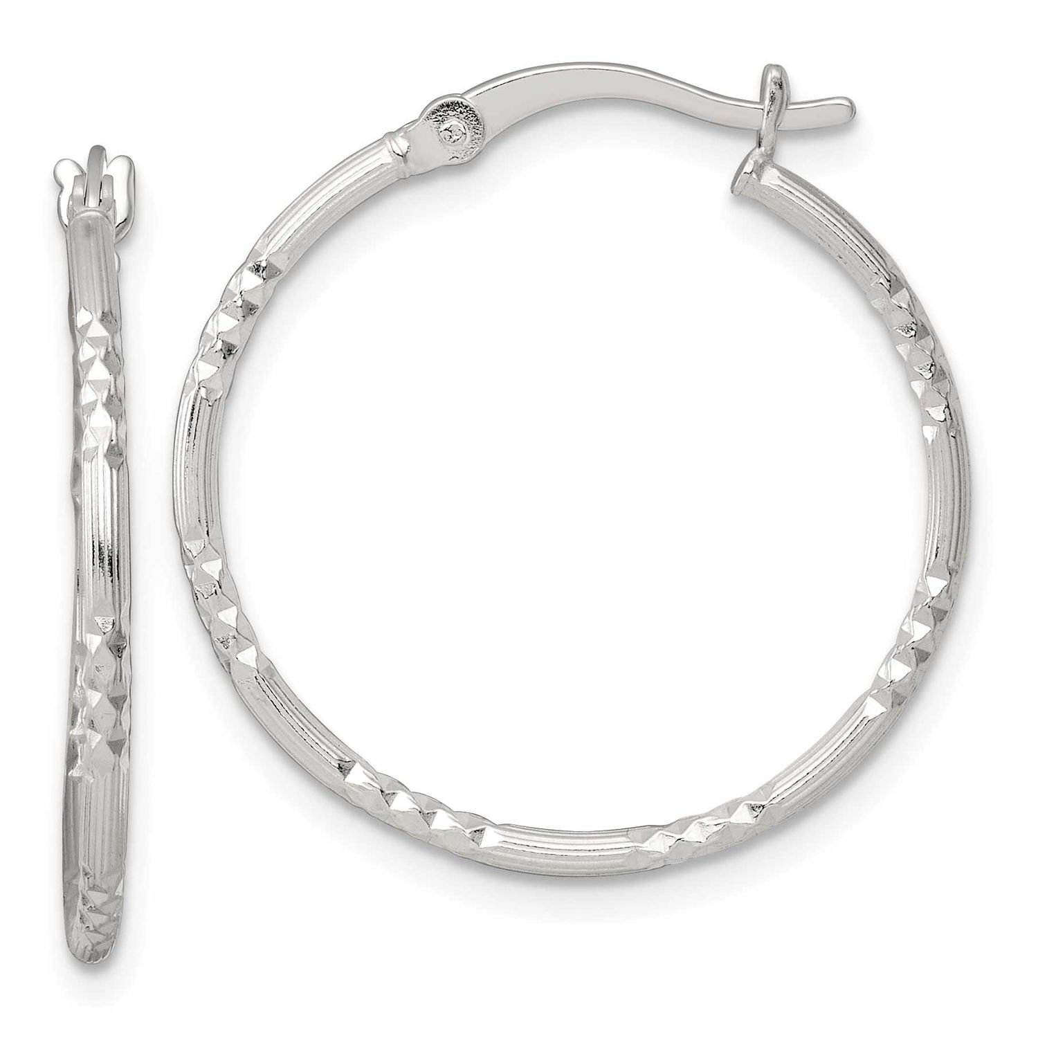 Diamond-Cut Textured 25x1.5mm Round Hoop Earrings Sterling Silver Polished, MPN: QE17838, UPC: