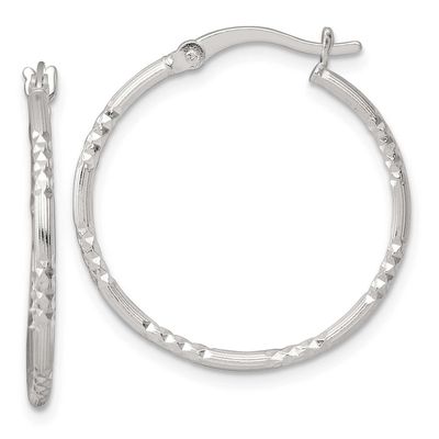 Diamond-Cut Textured 25x1.5mm Round Hoop Earrings Sterling Silver Polished, MPN: QE17838, UPC: