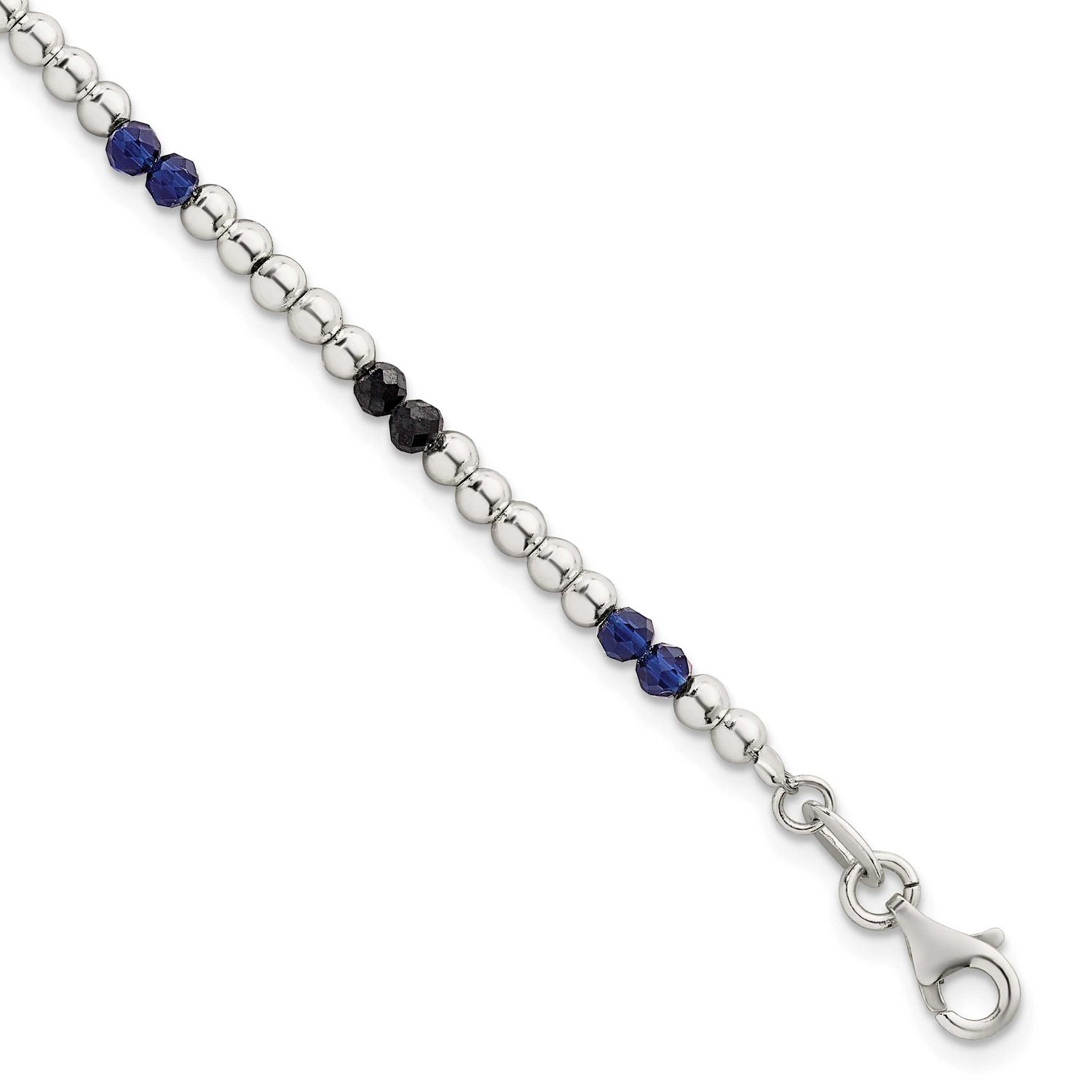 Blue Agate and Spinel Beaded Bracelet Sterling Silver Polished, MPN: QG6873-7.5, UPC:
