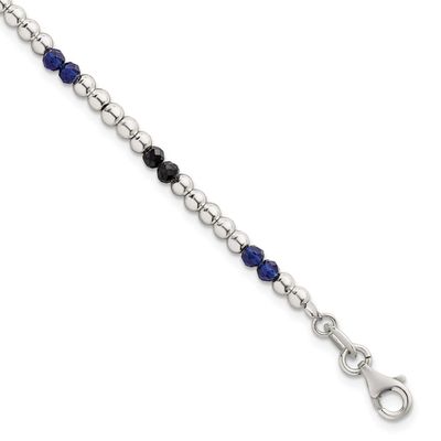 Blue Agate and Spinel Beaded Bracelet Sterling Silver Polished, MPN: QG6873-7.5, UPC:
