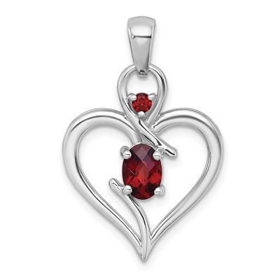Polished Garnet Open Heart Pendant Sterling Silver Rhodium-Plated, MPN: QP6014GA, UPC: