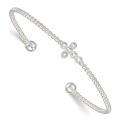 Beaded CZ Cross Cuff Bangle Sterling Silver Polished, MPN: QB1595, UPC: