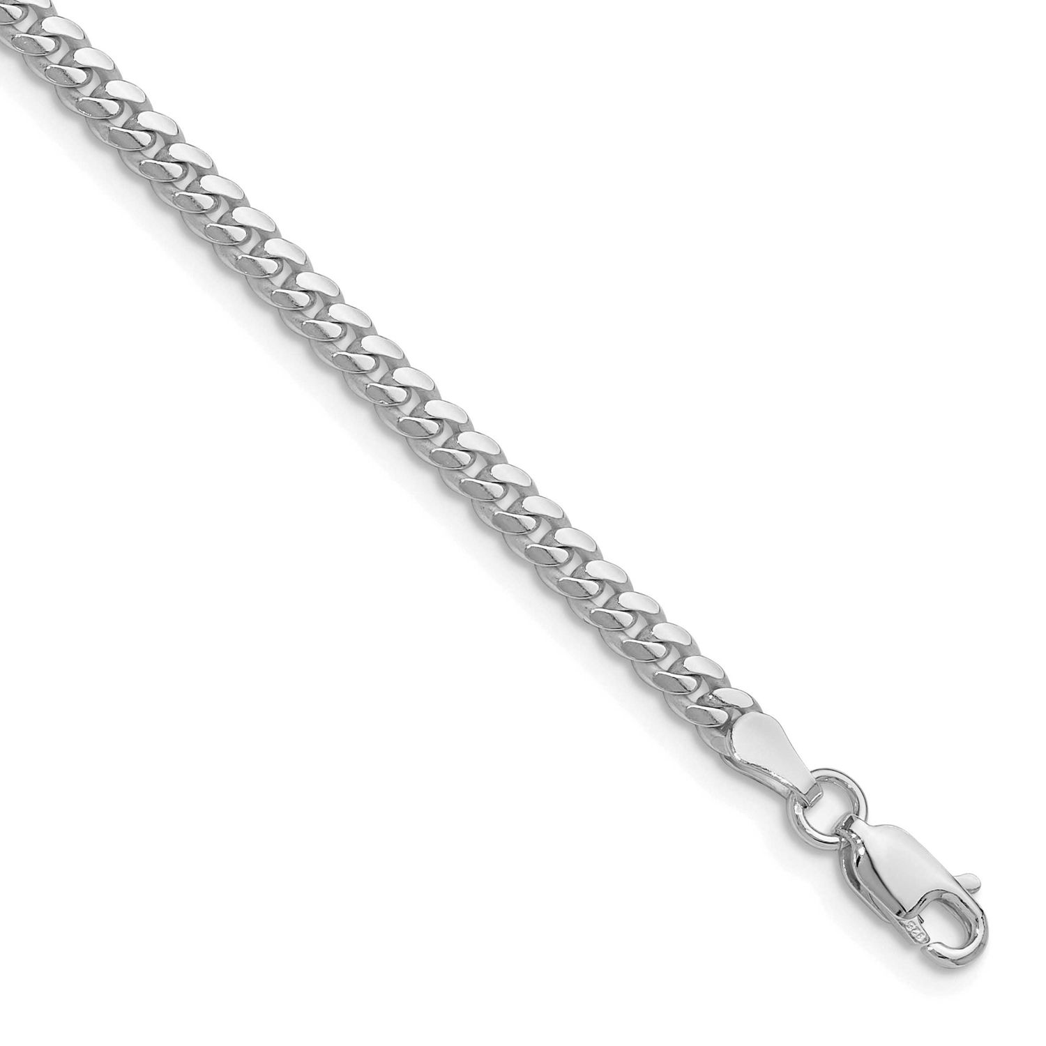 Polished 3.4mm Domed Curb Chain 24 Inch Sterling Silver Rhodium-Plated, MPN: QDB100R-24, UPC: