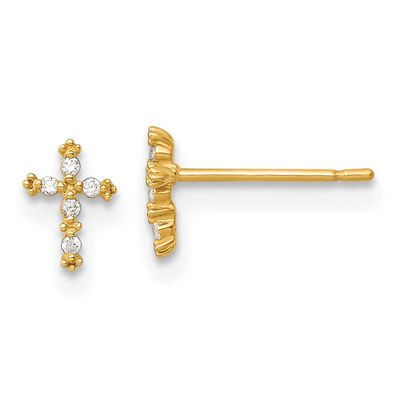 Madi K Polished CZ Cross Post Earrings 14k Gold, MPN: GK1208, UPC: