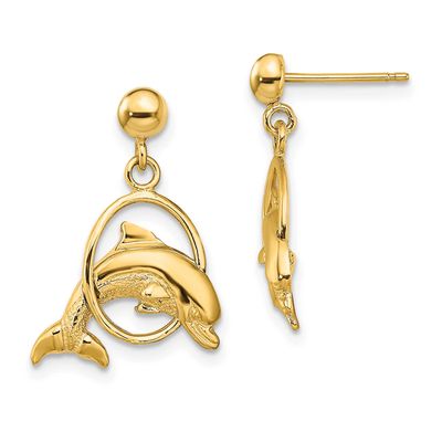 2-D Polished Dolphin Jumping Through Hoop Earrings 14k Gold, MPN: TE764, UPC: 637218013593