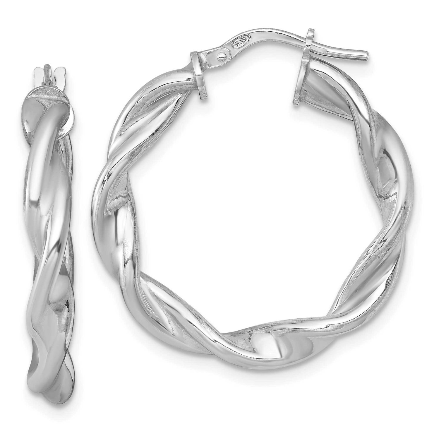 Twisted Round Hoop Earrings Sterling Silver Rhodium-Plated Polished, MPN: QE17889, UPC: