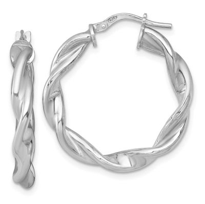 Twisted Round Hoop Earrings Sterling Silver Rhodium-Plated Polished, MPN: QE17889, UPC: