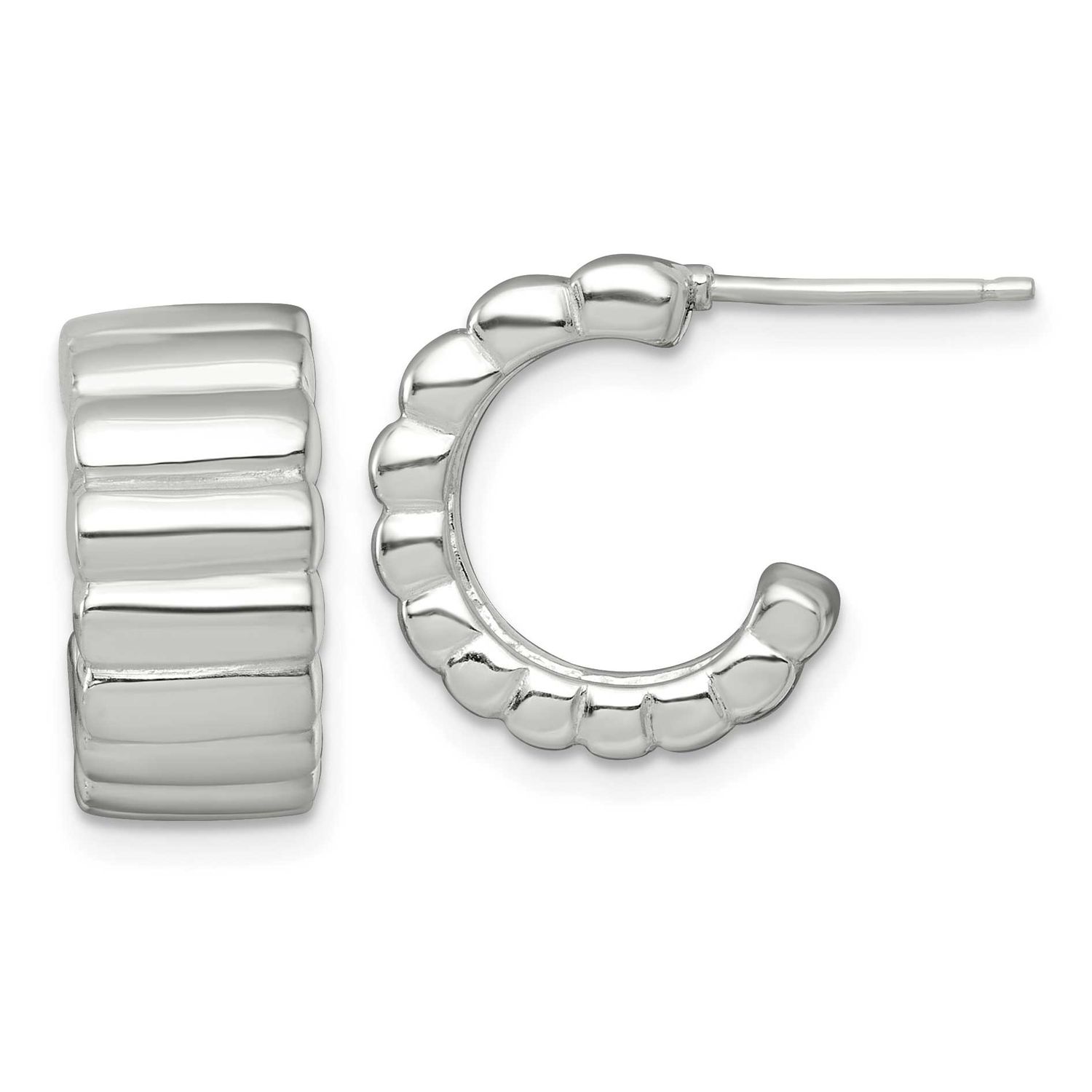 Ridged 8.0mm Post C-Hoop Earrings Sterling Silver Polished, MPN: QE17981, UPC: