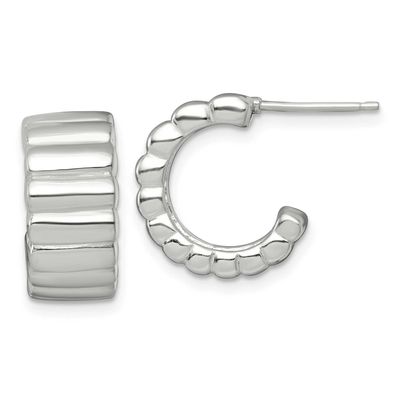 Ridged 8.0mm Post C-Hoop Earrings Sterling Silver Polished, MPN: QE17981, UPC: