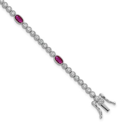 Red and White CZ 7 Inch Bracelet Sterling Silver Rhodium-Plated Polished, MPN: QG6996-7, UPC: