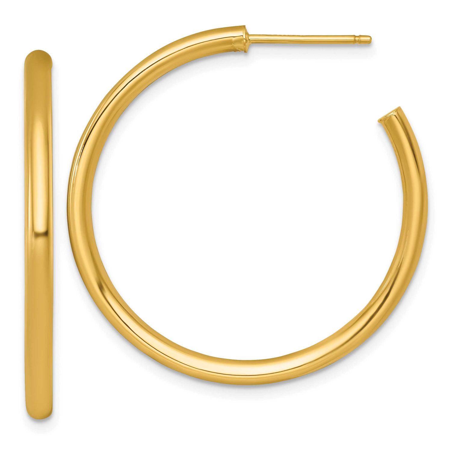 2.5 x 35mm Polished Post Hoop Earrings 14k Gold, MPN: TF2521, UPC: