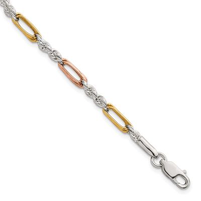 Gold-Tone Polished 4.0mm Figaro Rope 7.5 Inch Bracelet Sterling Silver Rose-Tone, MPN: QG6924-7.5, …