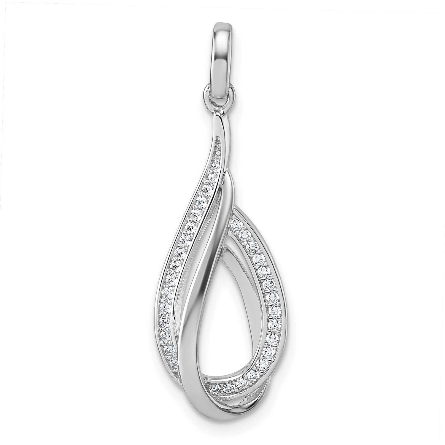 CZ Polished Tear Drop Pendant Sterling Silver Rhodium-Plated, MPN: QG7140P, UPC: