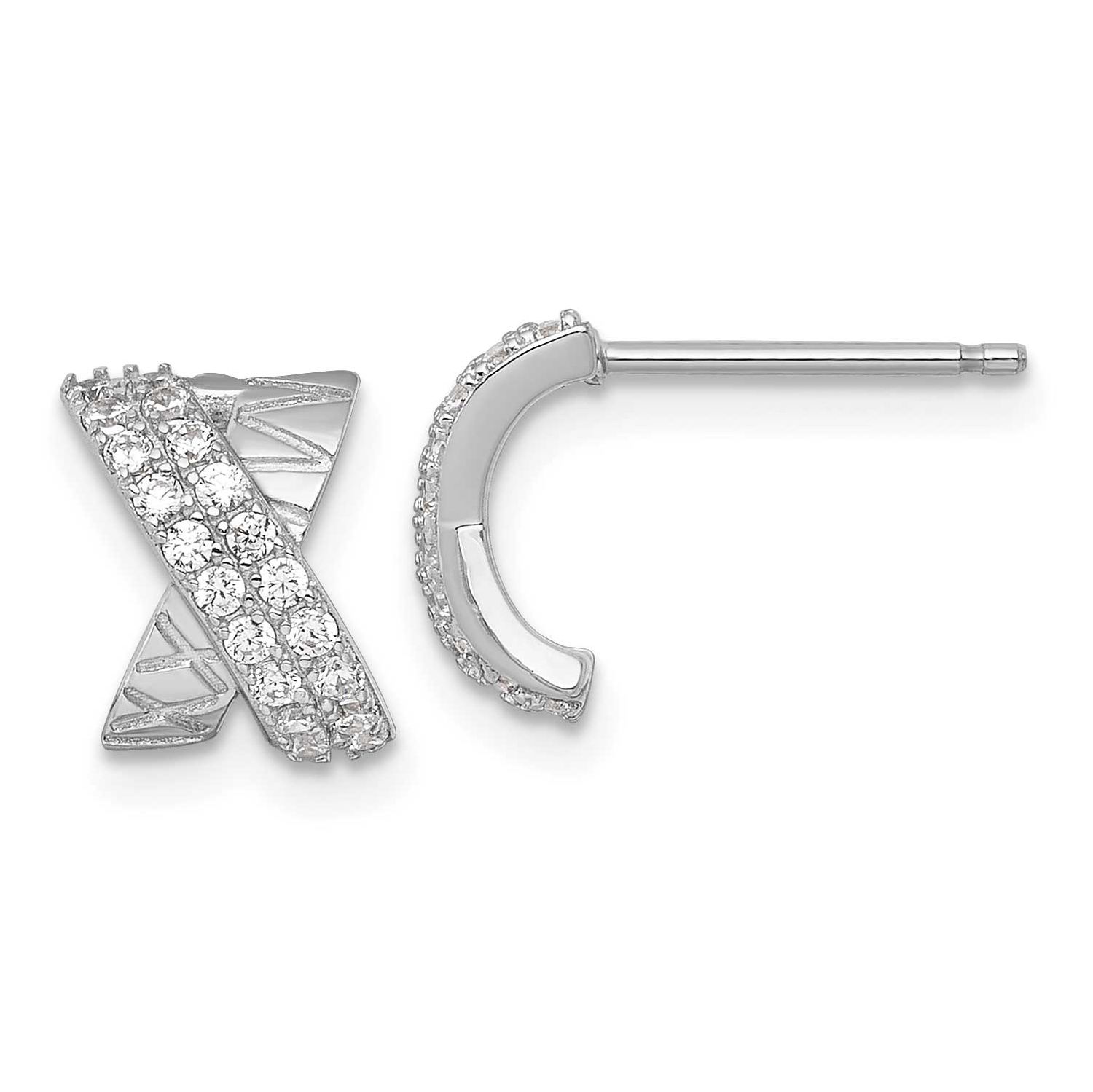 Patterned x CZ Post Earrings Sterling Silver Rhodium-Plated Polished, MPN: QE18055, UPC: