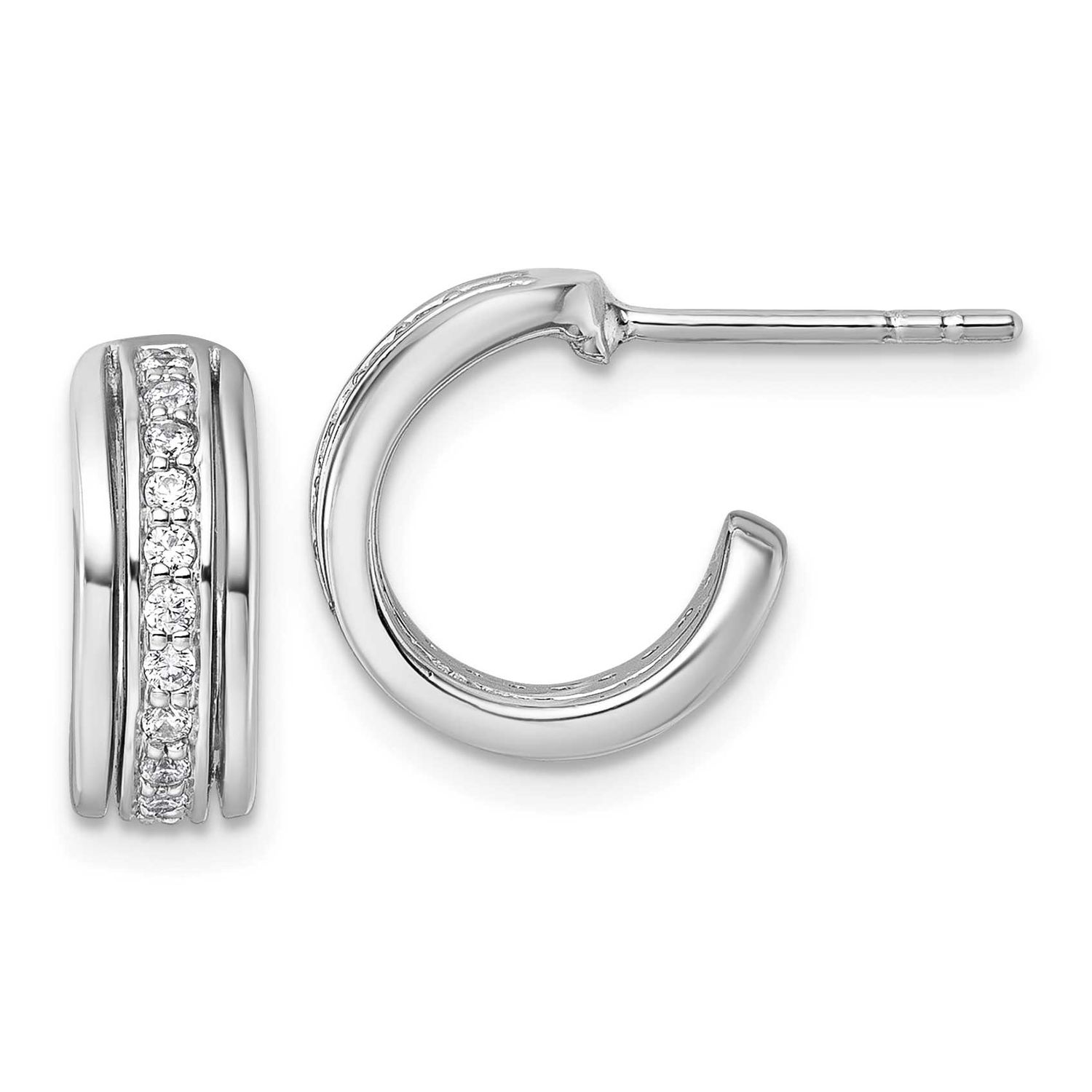 CZ Post Hoop Earrings Sterling Silver Rhodium-Plated, MPN: QG7155E, UPC: