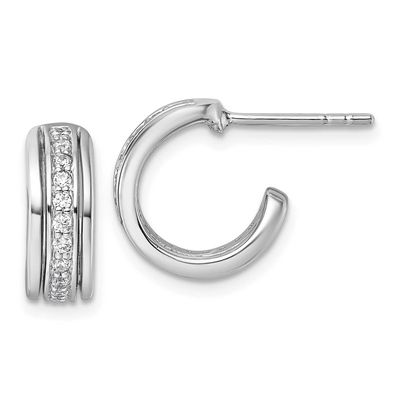 CZ Post Hoop Earrings Sterling Silver Rhodium-Plated, MPN: QG7155E, UPC: