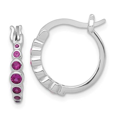 Graduated Lab Created Ruby Hoop Earrings Sterling Silver Rhodium-Plated, MPN: QE18335CRU, UPC: