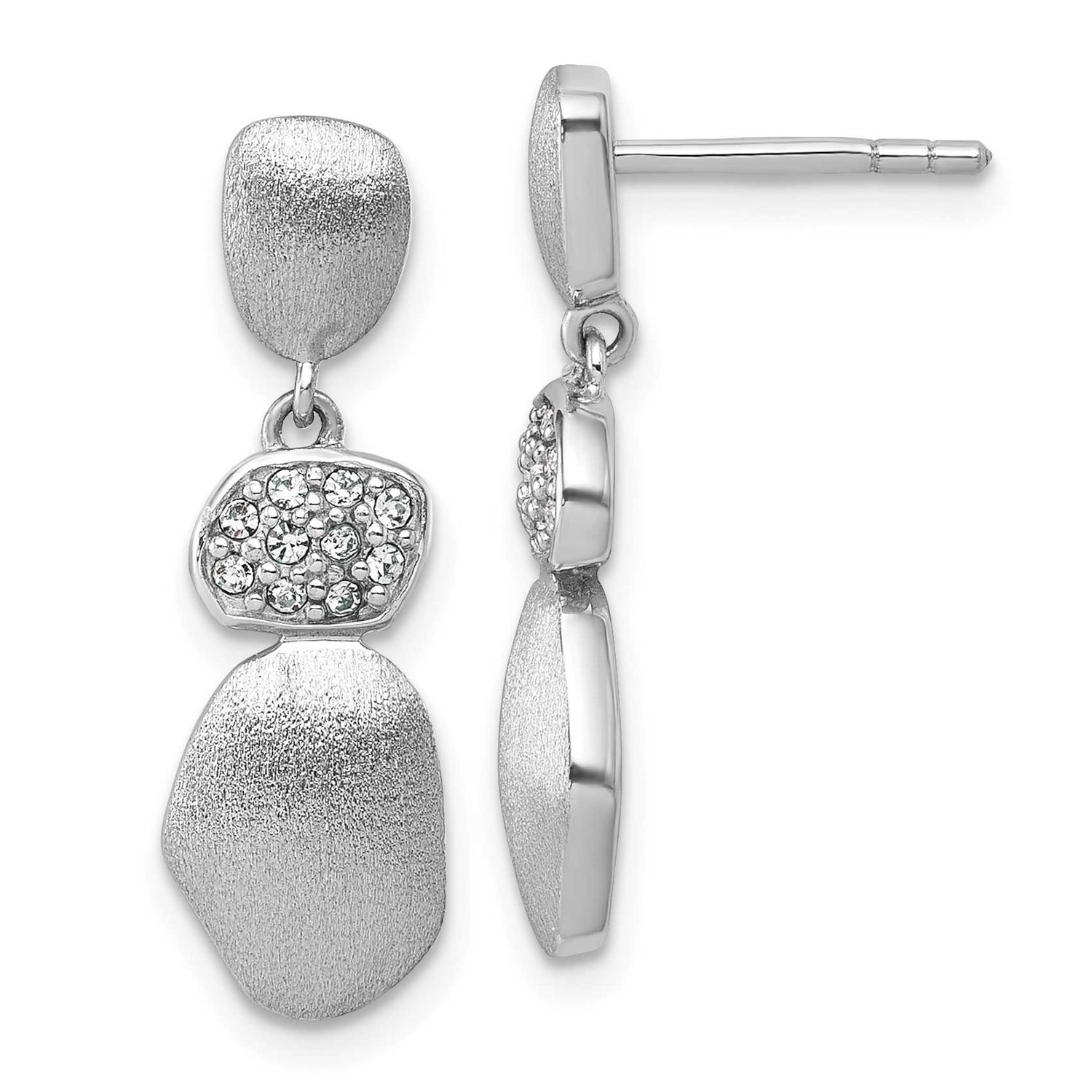 Brushed and Polished Crystal Dangle Post Earrings Sterling Silver Rhodium-Plated, MPN: QG7152E, UPC: