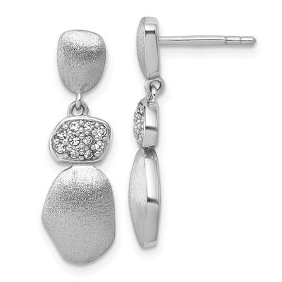 Brushed and Polished Crystal Dangle Post Earrings Sterling Silver Rhodium-Plated, MPN: QG7152E, UPC: