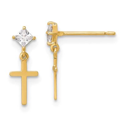 Madi K Polished CZ Cross Post Dangle Earrings 14k Gold, MPN: GK1207, UPC: