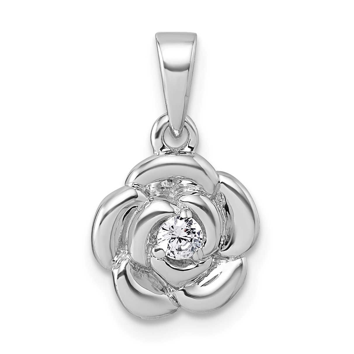 Polished CZ Flower Pendant Sterling Silver Rhodium-Plated, MPN: QG7227P, UPC: